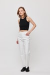 Beyaz 12032 Paçası Kesik Straight Jean