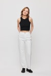 Beyaz 12032 Paçası Kesik Straight Jean