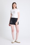 Beyaz Ayıcık İşlemeli Slim Fit Crop Tişört 2217