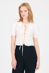 Beyaz Bağlama Detaylı Bebe Yaka Crop Bluz 8064