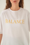 Beyaz Balance Baskı Oversize Tişört 1697