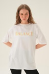 Beyaz Balance Baskı Oversize Tişört 1697