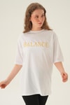 Beyaz Balance Baskı Oversize Tişört 1697