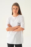 Beyaz Baskılı Oversize Tişört 1707