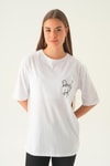 Beyaz Baskılı Oversize Tişört 1707