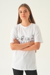 Beyaz Baskılı Oversize Tişört 1716