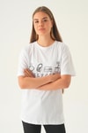 Beyaz Baskılı Oversize Tişört 1716