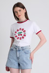 Beyaz Baskılı Relaxed Fit Tişört 6706