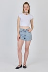 Beyaz Bisiklet Yaka Pamuklu Slim Fit Crop Tişört 9199M
