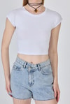Beyaz Bisiklet Yaka Pamuklu Slim Fit Crop Tişört 9199M
