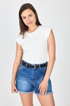 Beyaz Bisiklet Yaka Pamuklu Slim Fit Tişört 3050