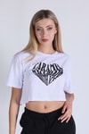 Beyaz Caramel Baskı Crop Tişört 5164