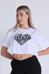 Beyaz Caramel Baskı Crop Tişört 5164