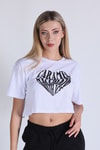 Beyaz Caramel Baskı Crop Tişört 5164