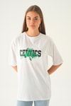 Beyaz Celtıcs Baskı Oversize Tişört 1701