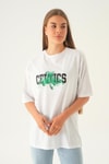 Beyaz Celtıcs Baskı Oversize Tişört 1701