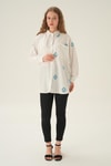 Beyaz Cepli Oversize Nakış Detay Gömlek 71481
