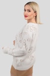 Beyaz Çiçek Detay Sakallı Hırka 4160