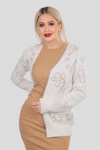 Beyaz Çiçek Detay Sakallı Hırka 4160