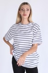 Beyaz Çizgili Oversize Tişört 23350