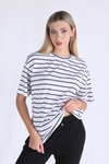 Beyaz Çizgili Oversize Tişört 23350