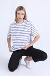 Beyaz Çizgili Oversize Tişört 23350