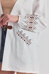Beyaz Deri Kemer Detaylı Etnik Desenli Kimono 4363A