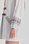 Beyaz Deri Kemer Detaylı Etnik Desenli Kimono 4363A