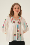 Beyaz Etnik Desen Bluz 4100