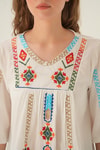 Beyaz Etnik Desen Bluz 4100