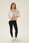 Beyaz Etnik Desen Bluz 4100