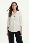Beyaz Fakir Kol Oversize Gömlek 4143