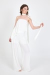 Beyaz Fularlı Pantolon Bluz İkili Takım 5224