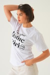 Beyaz Home Girl Baskı Oversize Tişört 1715