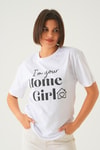 Beyaz Home Girl Baskı Oversize Tişört 1715