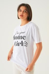 Beyaz Home Girl Baskı Oversize Tişört 1715