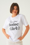 Beyaz Home Girl Baskı Oversize Tişört 1715