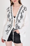 Beyaz Keten Görümümlü %100 Pamuk İşlemeli Kimono 4811A