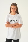 Beyaz Music Baskı Oversize Tişört 1717