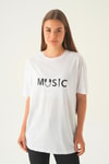 Beyaz Music Baskı Oversize Tişört 1717