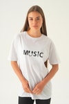 Beyaz Music Baskı Oversize Tişört 1717