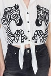 Beyaz Nakışlı Zebra Desenli Bağlamalı Crop Gömlek 2257