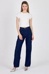 Beyaz Omuz Boncuk Detaylı Slim Fit Crop Tişört 9208M