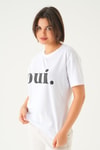 Beyaz Oui Baskı Oversize Tişört 1714