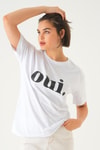 Beyaz Oui Baskı Oversize Tişört 1714