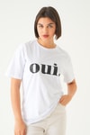 Beyaz Oui Baskı Oversize Tişört 1714