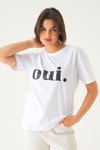 Beyaz Oui Baskı Oversize Tişört 1714