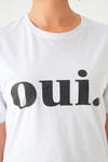 Beyaz Oui Baskı Oversize Tişört 1714