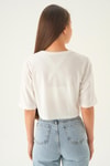 Beyaz Oversize Taşlı Tişört 21569