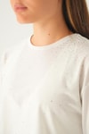 Beyaz Oversize Taşlı Tişört 21569